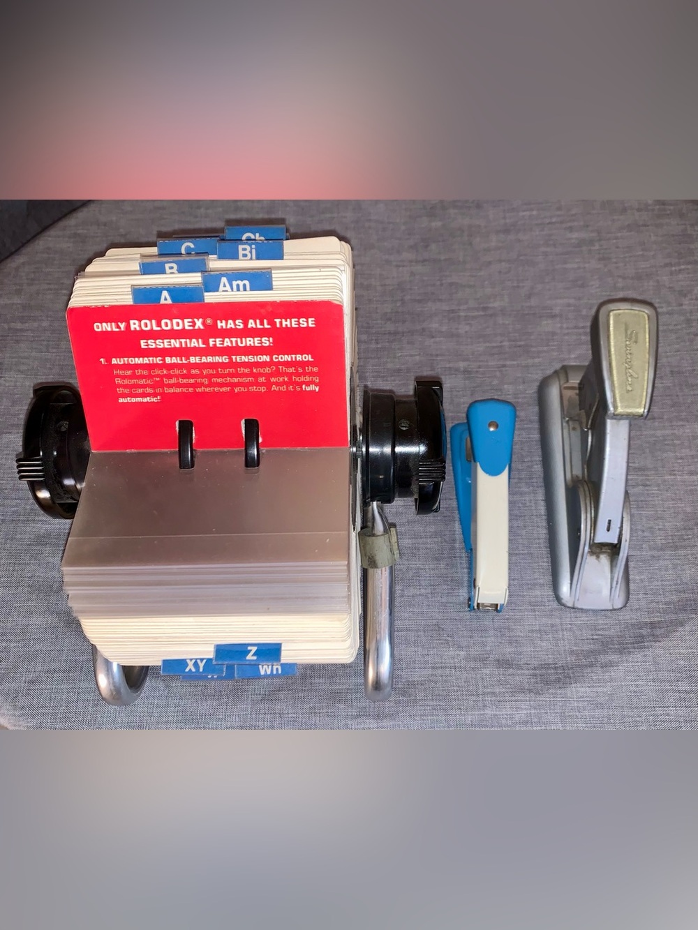 Vintage Office Supplies•Rolodex Rotary Card Filer + 2 Staplers